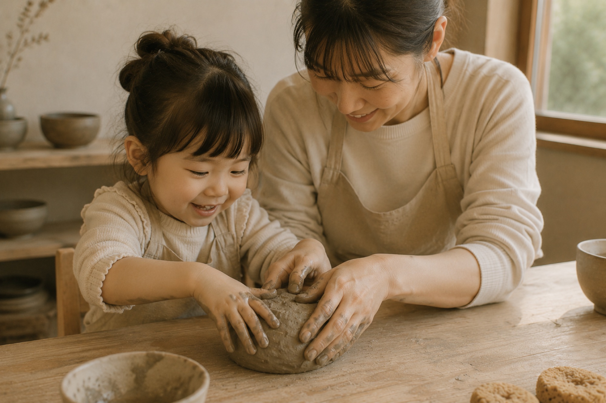 親子で 土の感触を